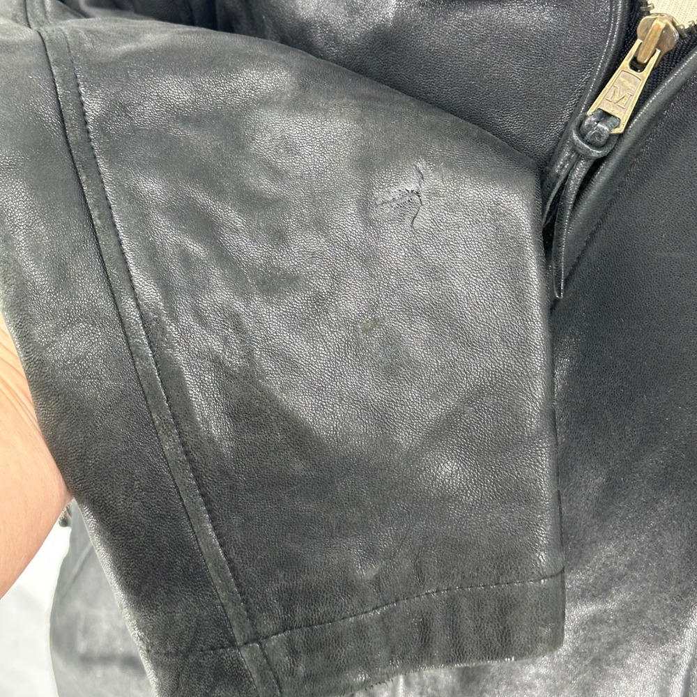 Marc New York Andrew Marc Moto Bomber Black Leather Jacket Size L READ - Picture 5 of 10